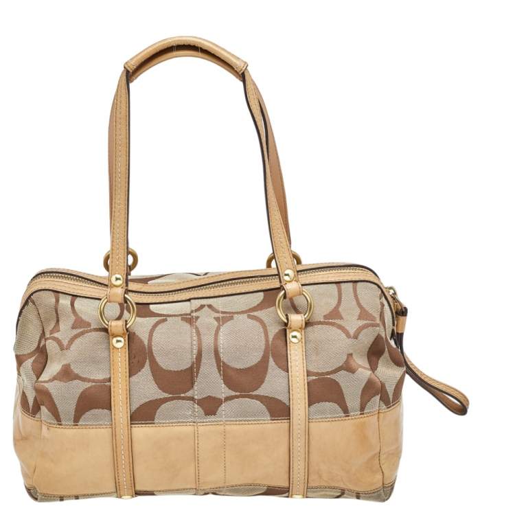 Pre Owned Coach Beige Signature Canvas And Leather Satchel