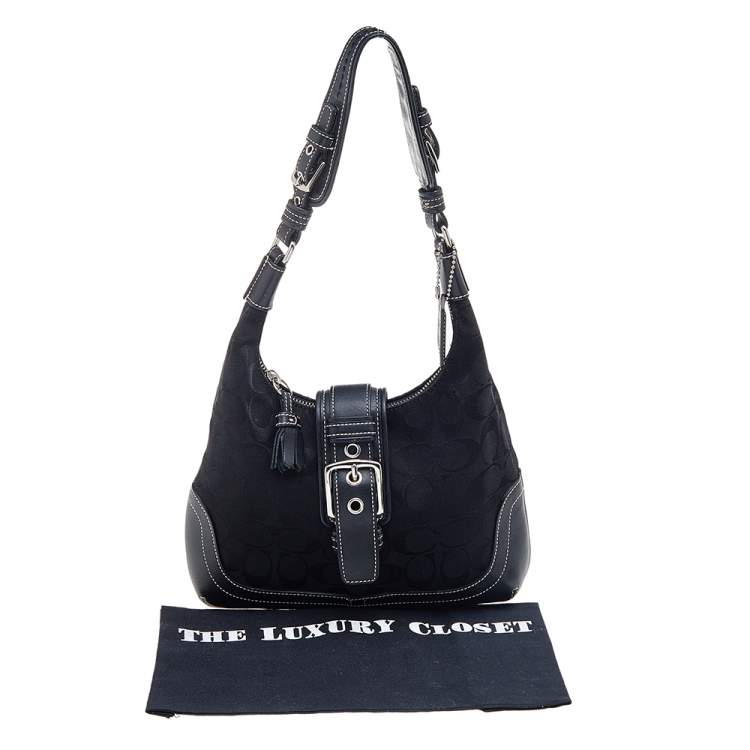 Pre Owned Coach Black Signature Canvas And Leather Buckle Hobo 