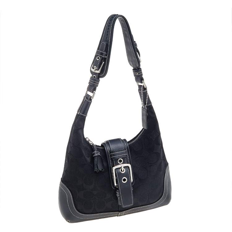 Pre Owned Coach Black Signature Canvas And Leather Buckle Hobo 