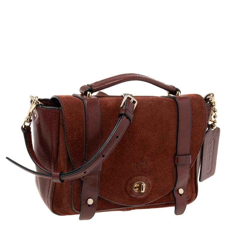 Pre Owned Coach Red Leather And Suede Bleecker Mini Brooklyn Top Handle Bag