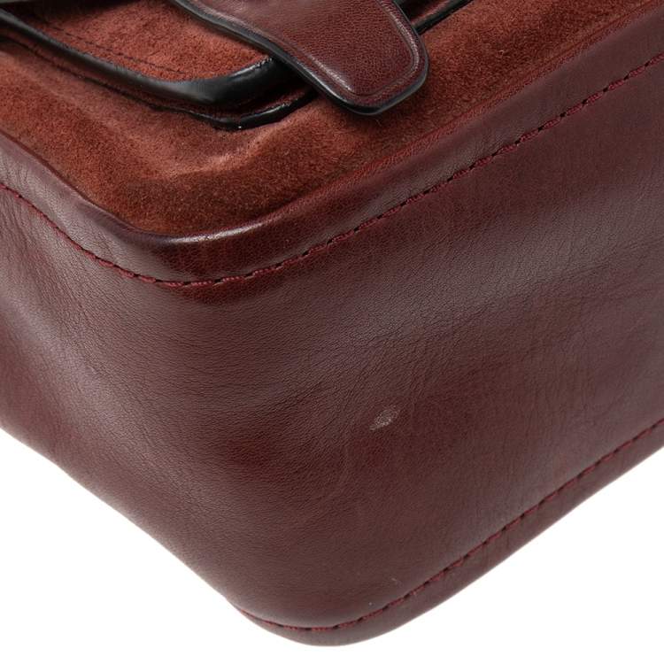 Pre Owned Coach Red Leather And Suede Bleecker Mini Brooklyn Top Handle Bag