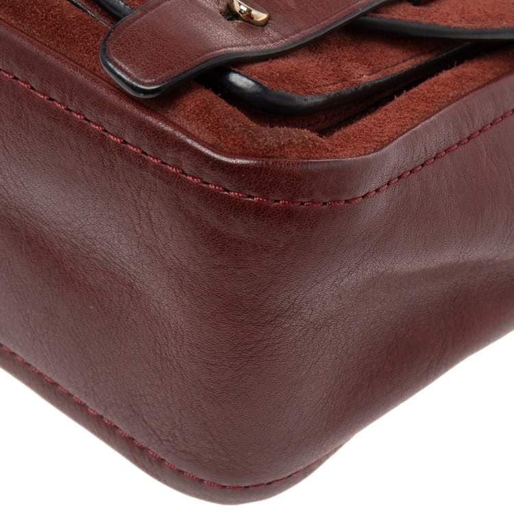 Pre Owned Coach Red Leather And Suede Bleecker Mini Brooklyn Top Handle Bag