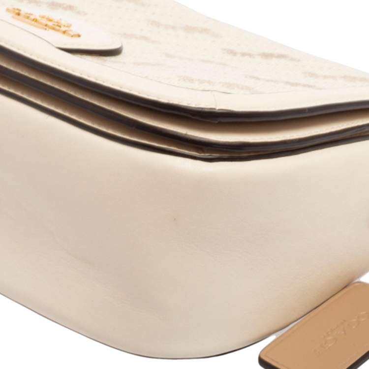 Pre Owned Coach Cream Carriage Print Coated Canvas and Leather Saddle Shoulder Bag