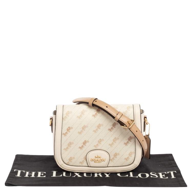 Pre Owned Coach Cream Carriage Print Coated Canvas and Leather Saddle Shoulder Bag