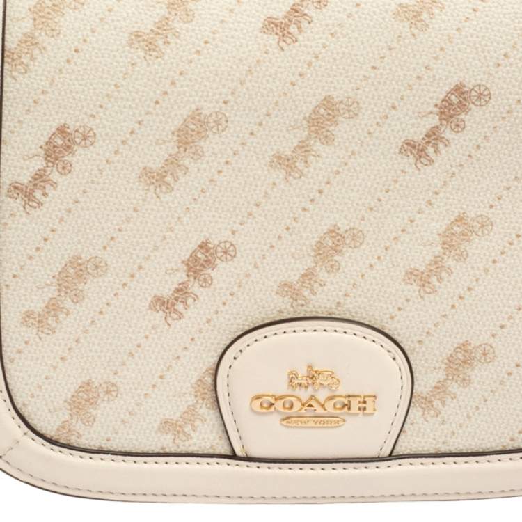 Pre Owned Coach Cream Carriage Print Coated Canvas and Leather Saddle Shoulder Bag