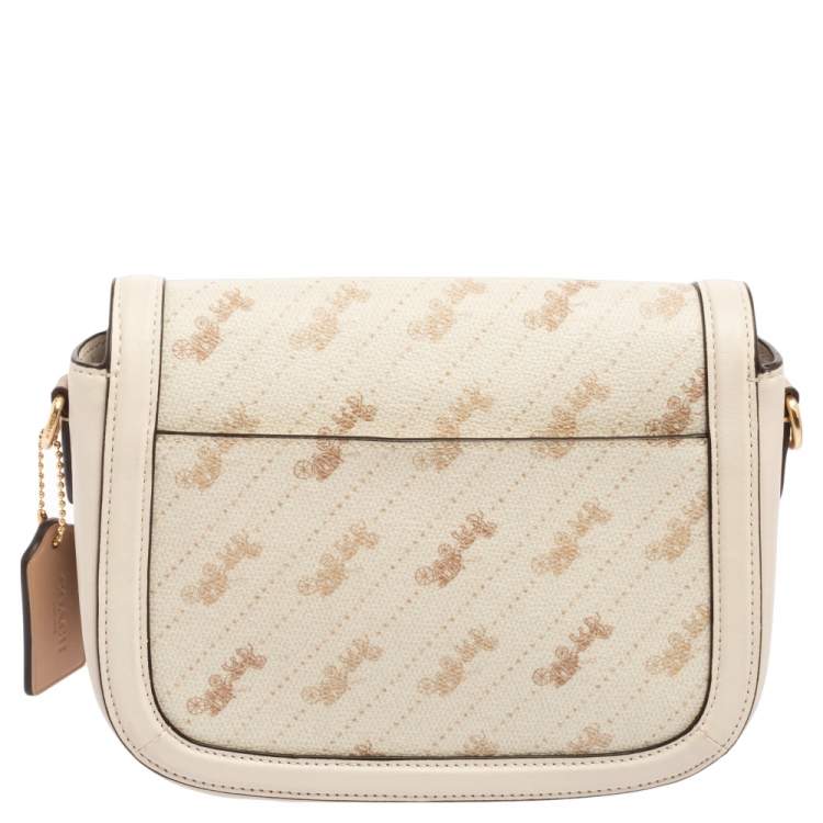 Pre Owned Coach Cream Carriage Print Coated Canvas and Leather Saddle Shoulder Bag