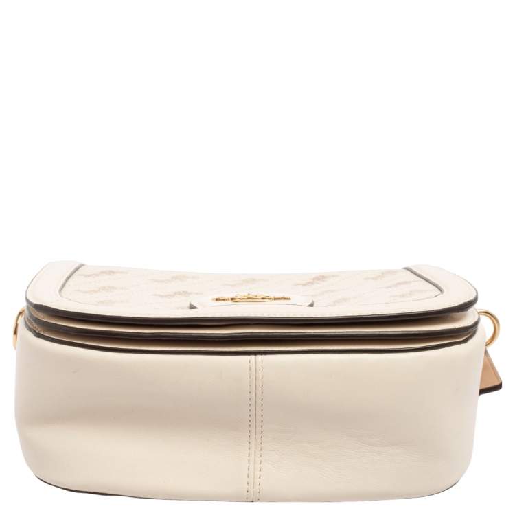 Pre Owned Coach Cream Carriage Print Coated Canvas and Leather Saddle Shoulder Bag