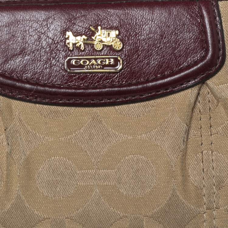 Pre Owned Coach Burgundy/Brown Op Art Fabric and Leather Madison Continental Wallet