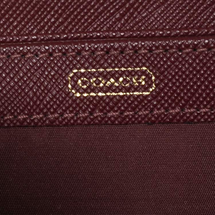 Pre Owned Coach Burgundy/Brown Op Art Fabric and Leather Madison Continental Wallet