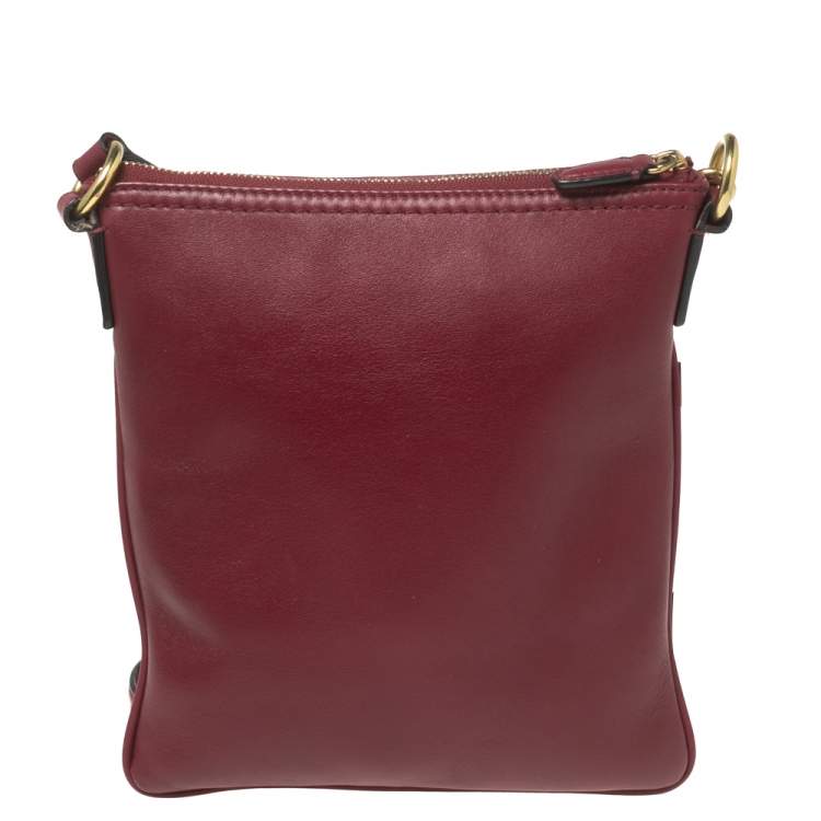 Pre Owned Coach Burgundy Leather Crossbody Messenger Bag