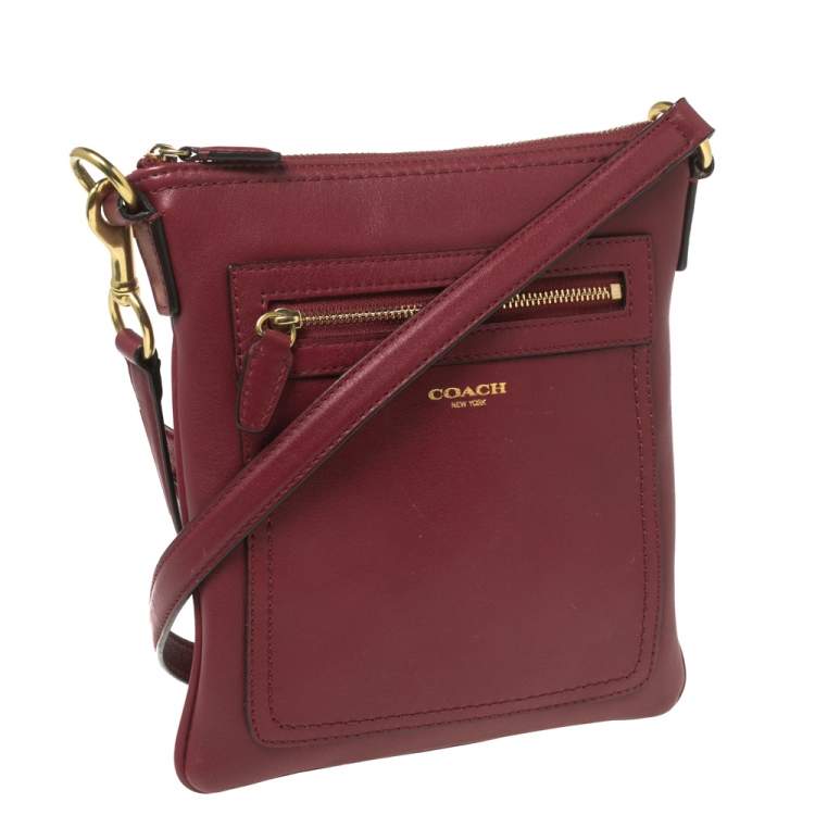 Pre Owned Coach Burgundy Leather Crossbody Messenger Bag
