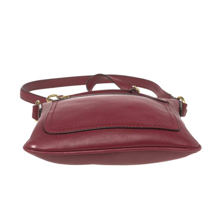 Pre Owned Coach Burgundy Leather Crossbody Messenger Bag