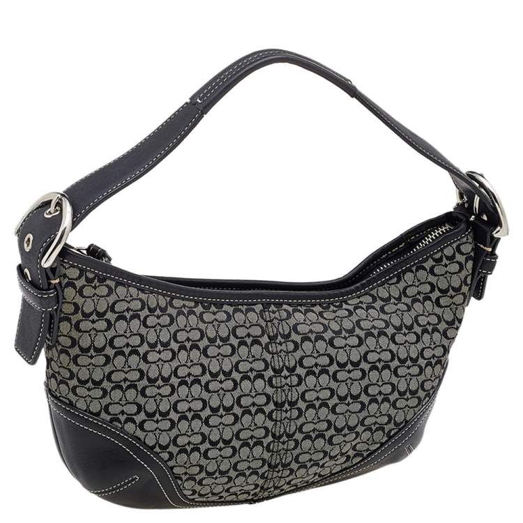 Pre Owned Coach Black Signature Canvas And Leather Buckle Hobo