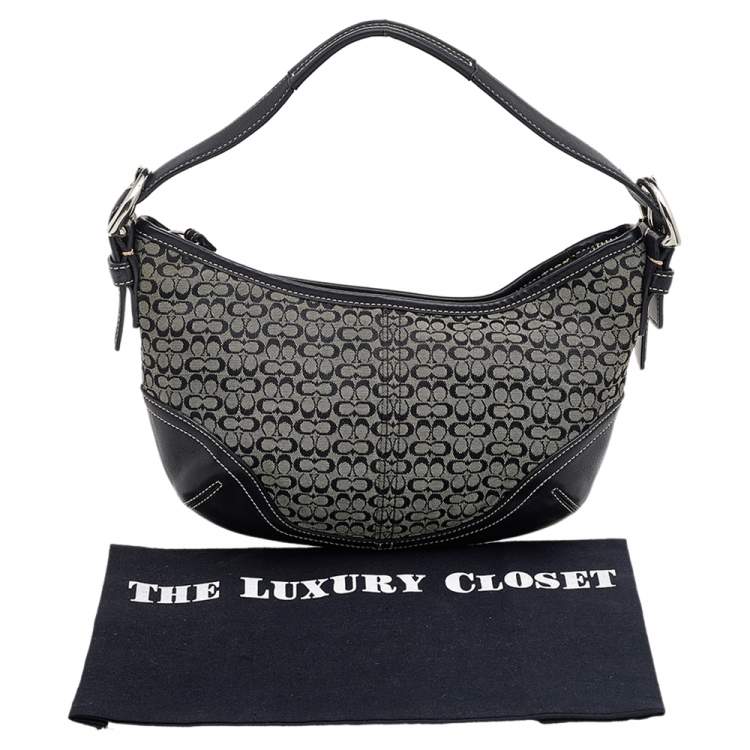 Pre Owned Coach Black Signature Canvas And Leather Buckle Hobo