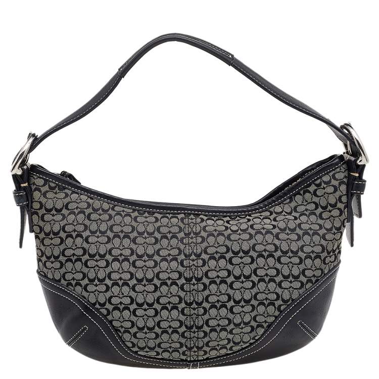 Pre Owned Coach Black Signature Canvas And Leather Buckle Hobo