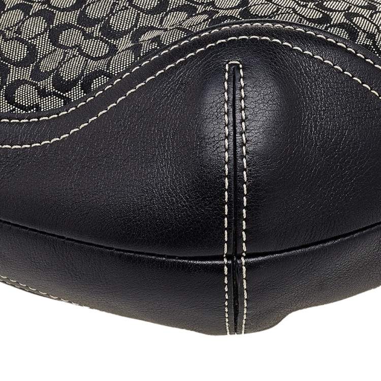 Pre Owned Coach Black Signature Canvas And Leather Buckle Hobo
