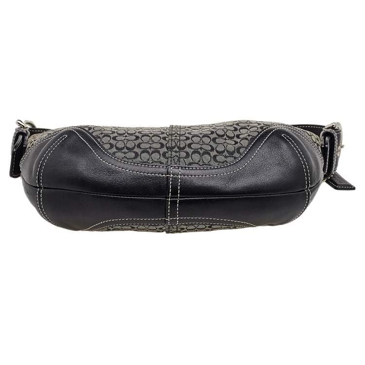 Pre Owned Coach Black Signature Canvas And Leather Buckle Hobo