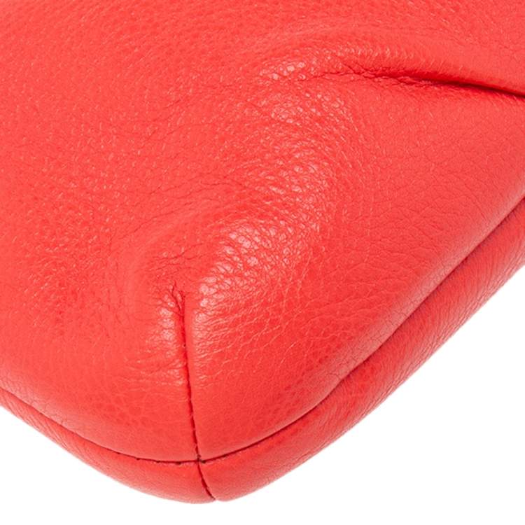 Pre Owned Coach Coral Orange Leather Mini Chain Pochette 