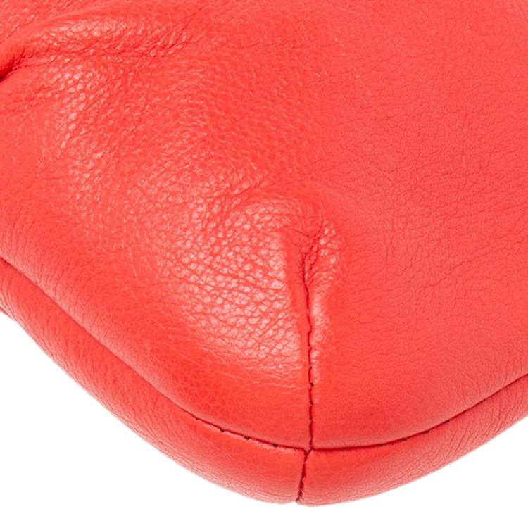 Pre Owned Coach Coral Orange Leather Mini Chain Pochette 