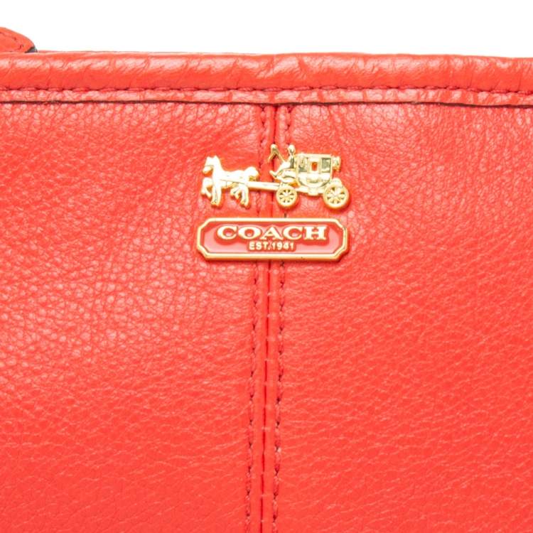 Pre Owned Coach Coral Orange Leather Mini Chain Pochette 