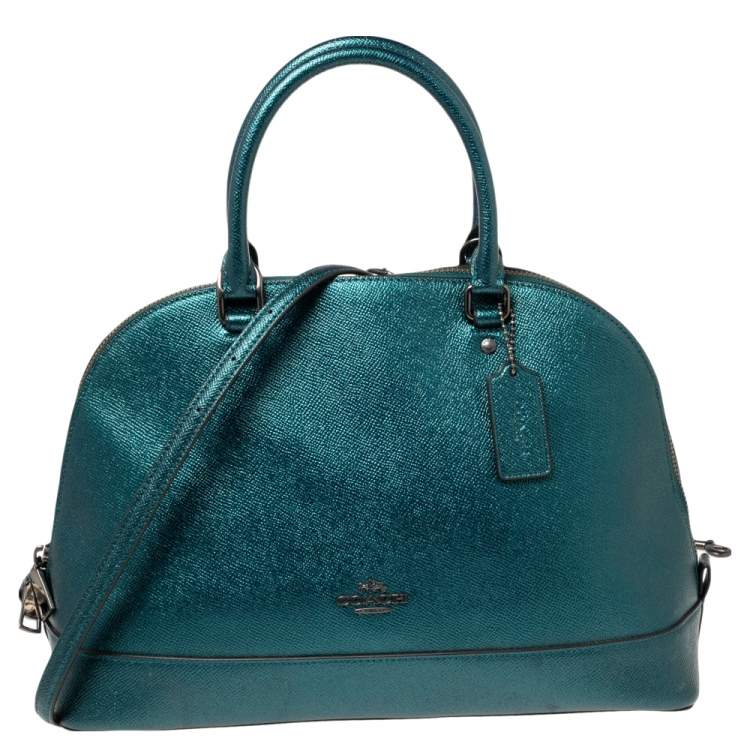 Coach Metallic Teal Green Leather Sierra Dome Satchel Coach