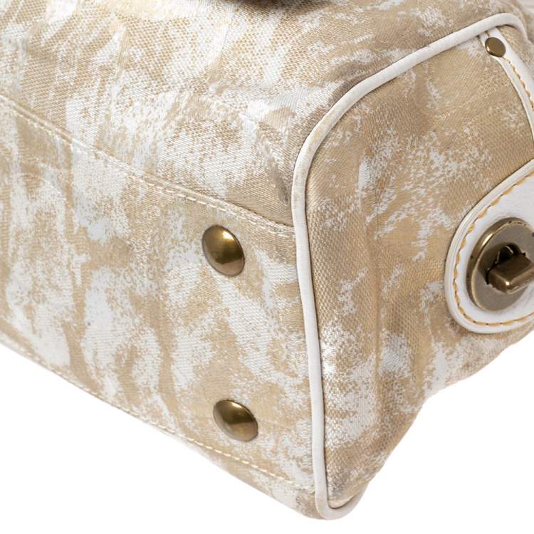 Pre Owned Coach Beige/White Signature Canvas and Leather Buckle Satchel
