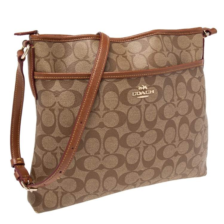 Pre Owned Coach Beige Signature Coated Canvas and Leather File Messenger Bag
