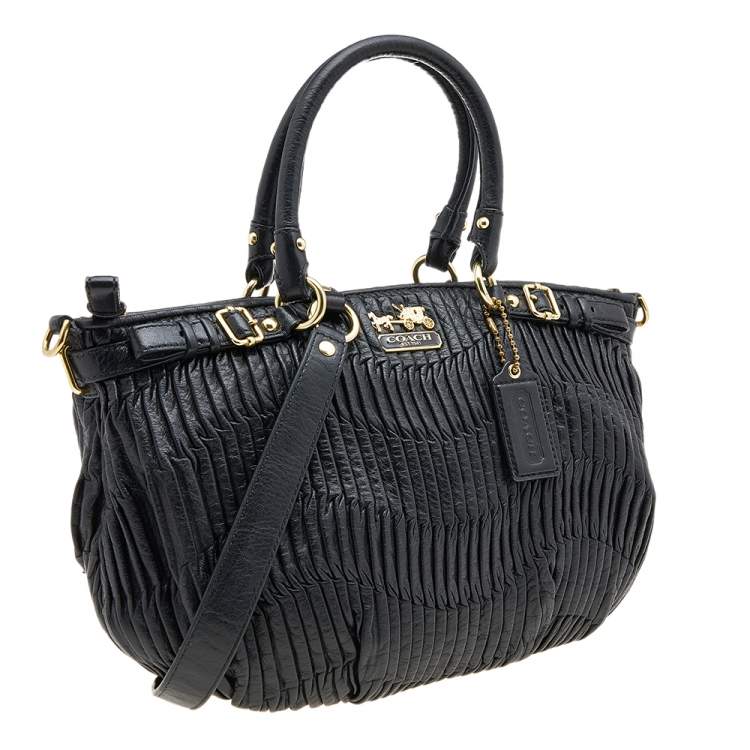 Pre Owned Coach Black Gathered Leather Sophia Madison Satchel