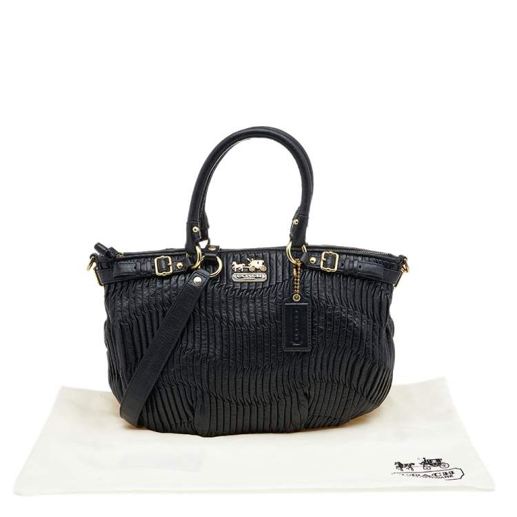 Pre Owned Coach Black Gathered Leather Sophia Madison Satchel