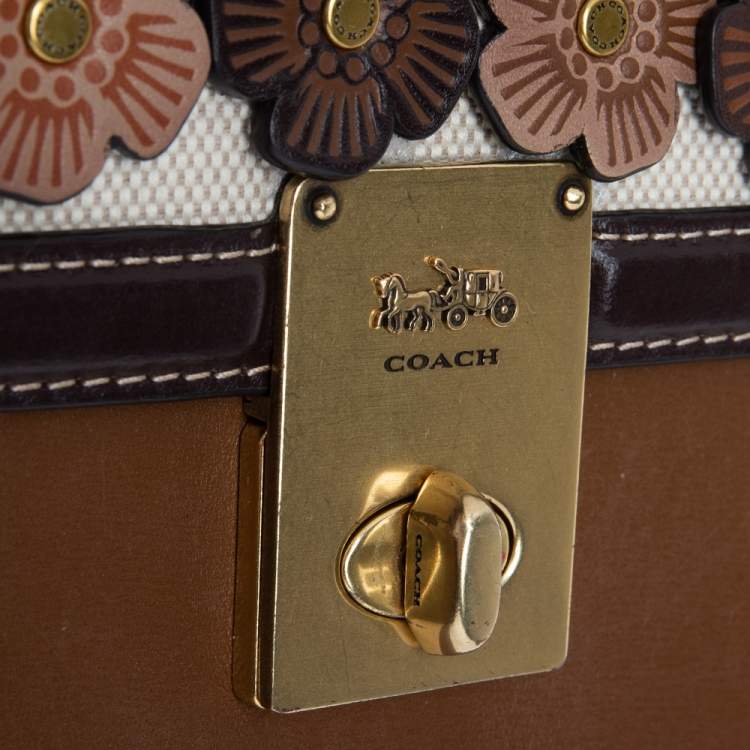 Pre Owned Coach Multicolor Leather And Canvas Hutton Flower Applique Shoulder Bag
