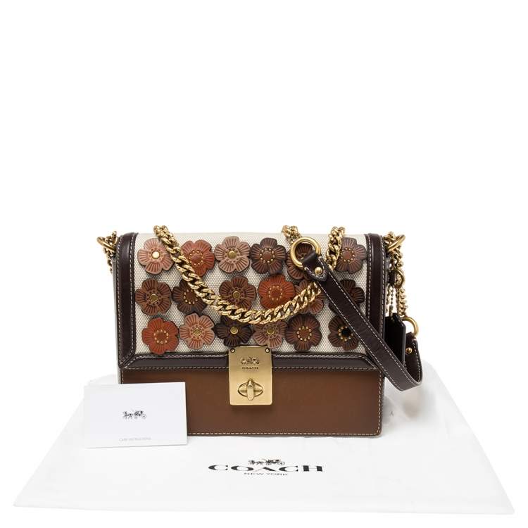 Pre Owned Coach Multicolor Leather And Canvas Hutton Flower Applique Shoulder Bag