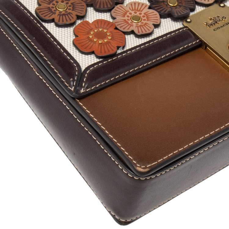 Pre Owned Coach Multicolor Leather And Canvas Hutton Flower Applique Shoulder Bag