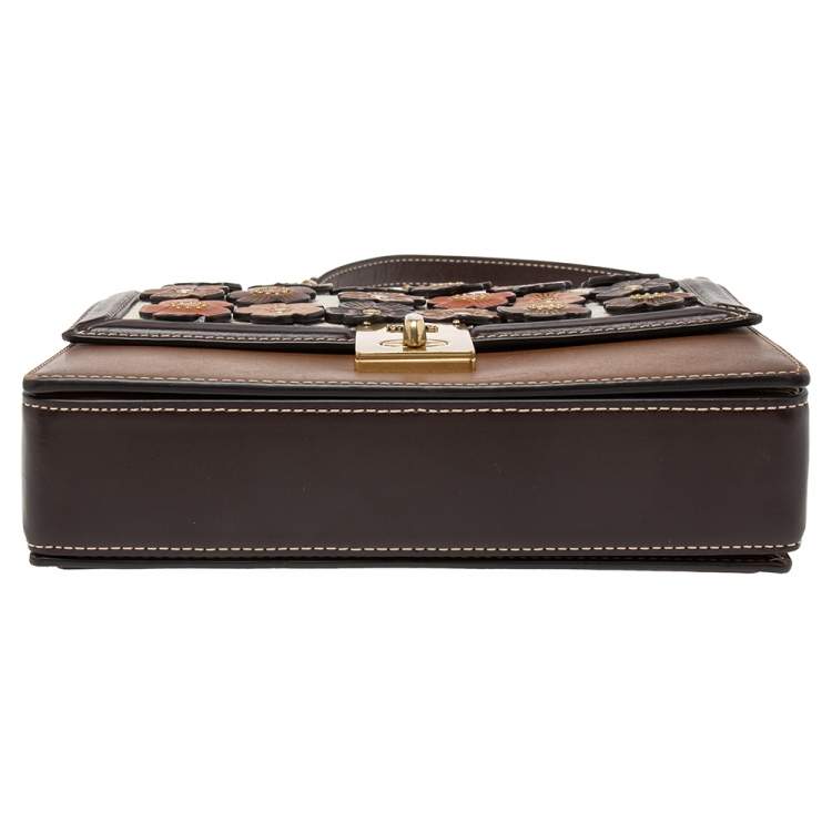 Pre Owned Coach Multicolor Leather And Canvas Hutton Flower Applique Shoulder Bag