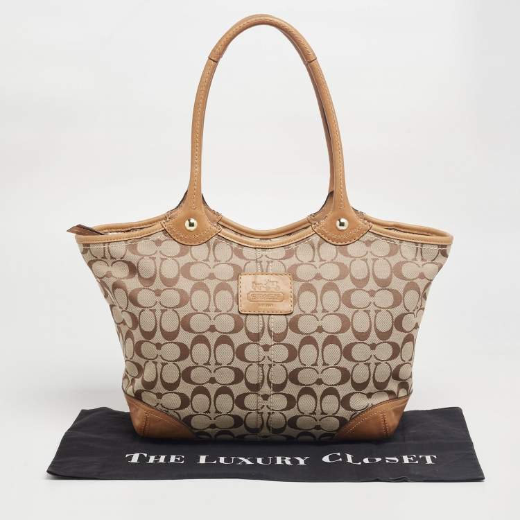 Pre Owned Coach Beige/Tan Signature Canvas Bleecker Tote