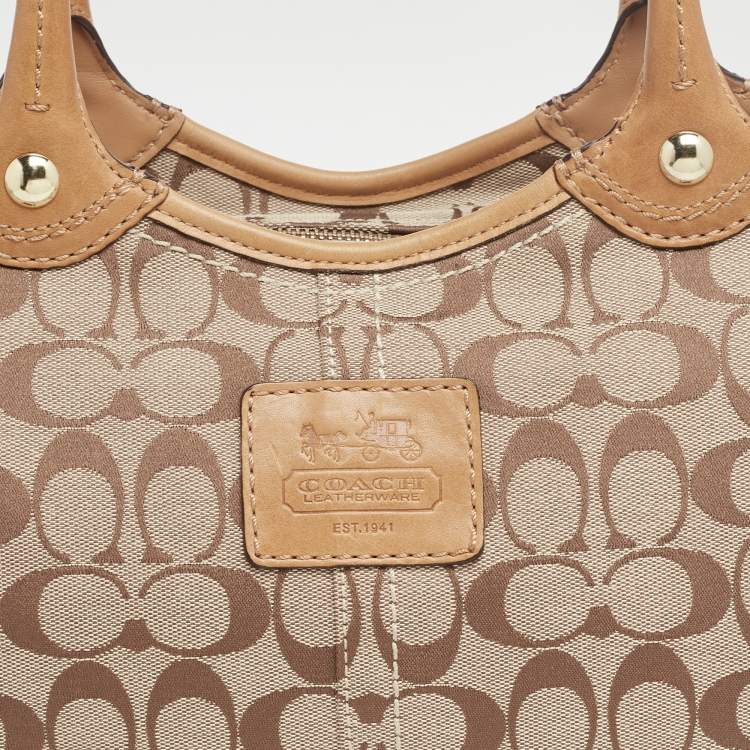 Pre Owned Coach Beige/Tan Signature Canvas Bleecker Tote