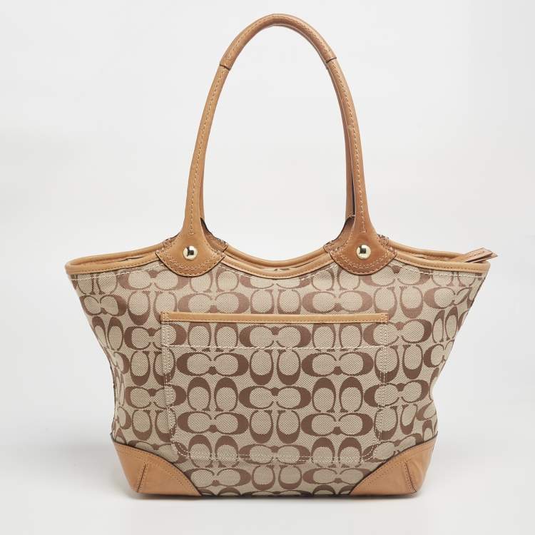 Pre Owned Coach Beige/Tan Signature Canvas Bleecker Tote