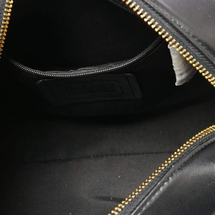 Pre Owned Coach Black/Brown Signature Coated Canvas And Leather Boston Bag