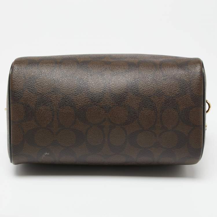 Pre Owned Coach Black/Brown Signature Coated Canvas And Leather Boston Bag