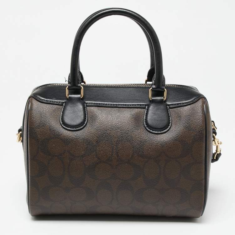 Pre Owned Coach Black/Brown Signature Coated Canvas And Leather Boston Bag