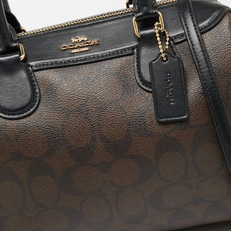 Pre Owned Coach Black/Brown Signature Coated Canvas And Leather Boston Bag