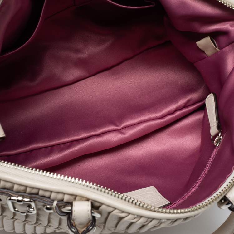 Pre Owned Coach Off White Pleated Leather Sophia Madison Satchel