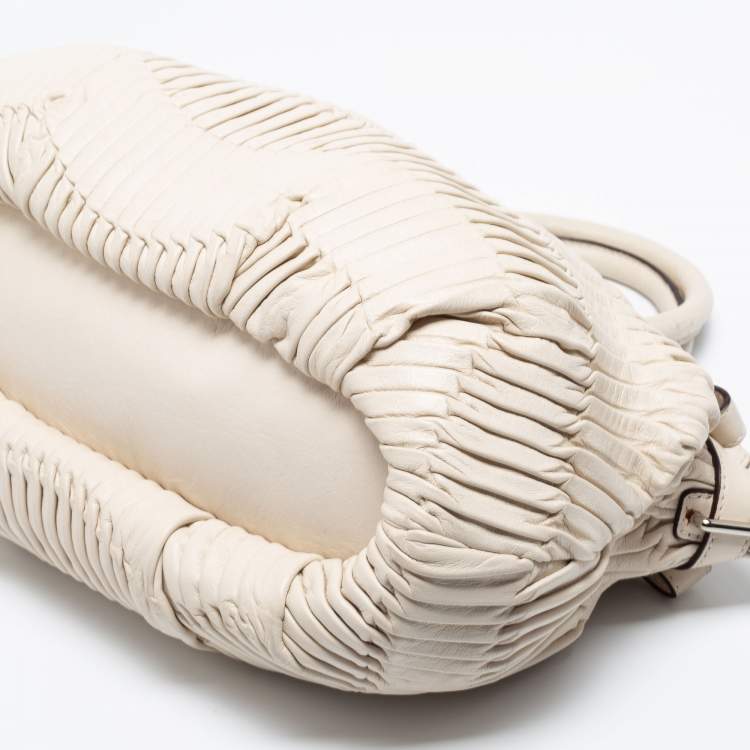 Pre Owned Coach Off White Pleated Leather Sophia Madison Satchel