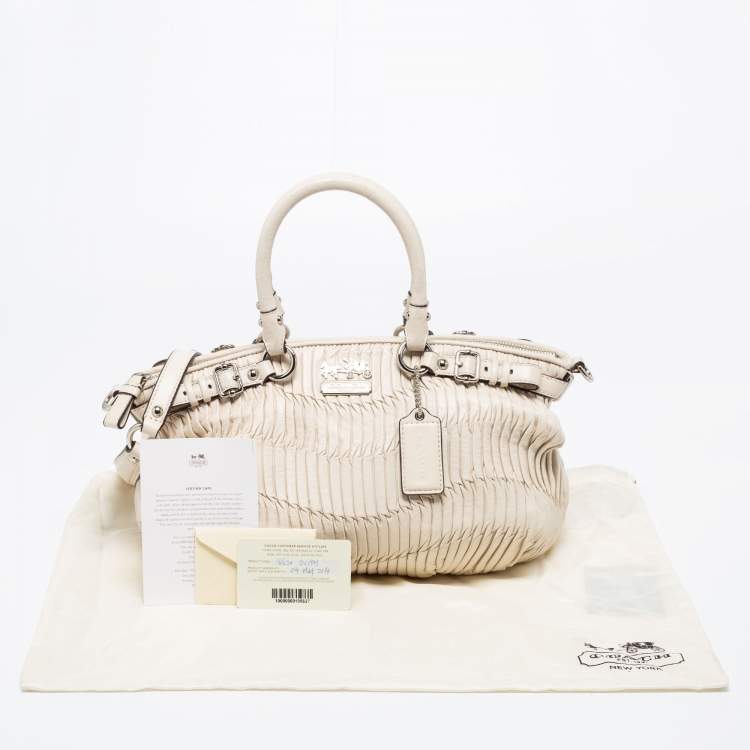 Pre Owned Coach Off White Pleated Leather Sophia Madison Satchel