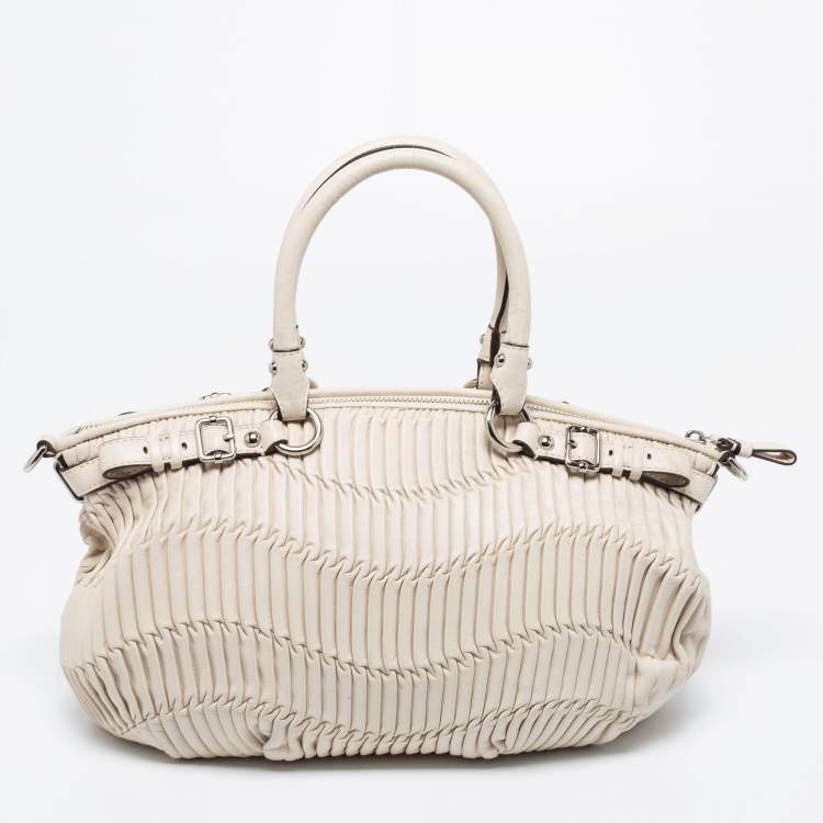 Pre Owned Coach Off White Pleated Leather Sophia Madison Satchel
