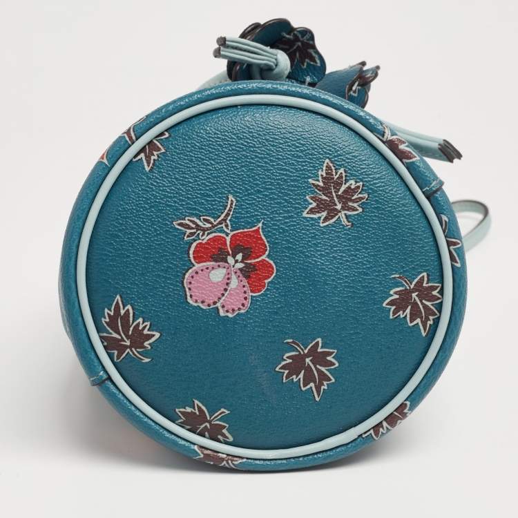 Pre Owned Coach Multicolor Printed Coated Canvas Wristlet Bucket Bag