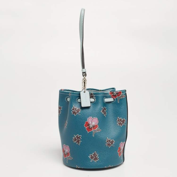 Pre Owned Coach Multicolor Printed Coated Canvas Wristlet Bucket Bag