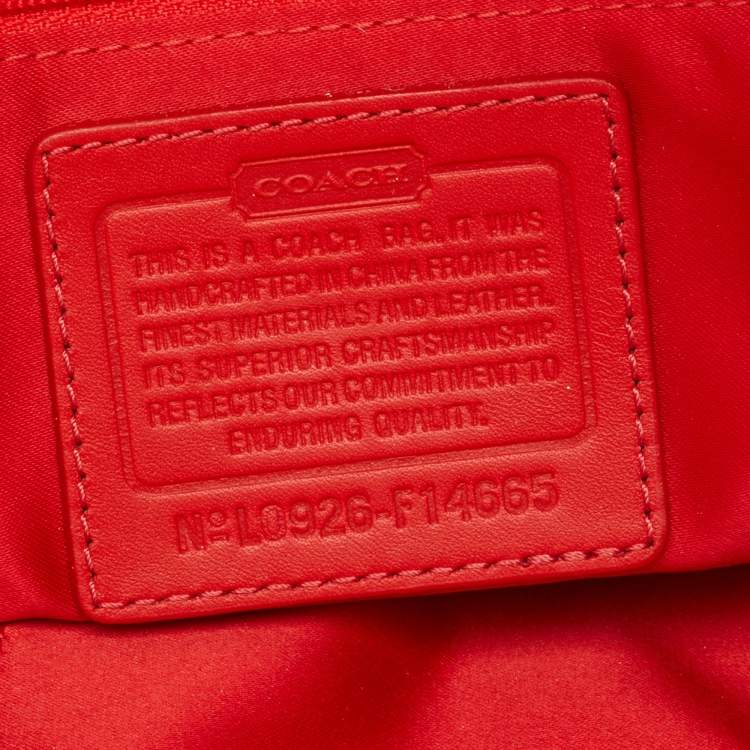 Pre Owned Coach Red/Beige Horse Carriage Print Canvas and Leather Shoulder Bag
