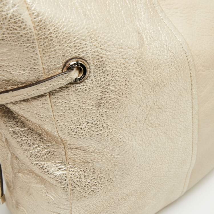 Pre Owned Coach Light Gold Leather Side String Shoulder Bag