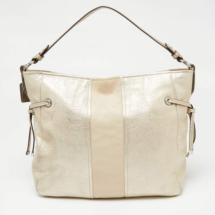 Pre Owned Coach Light Gold Leather Side String Shoulder Bag