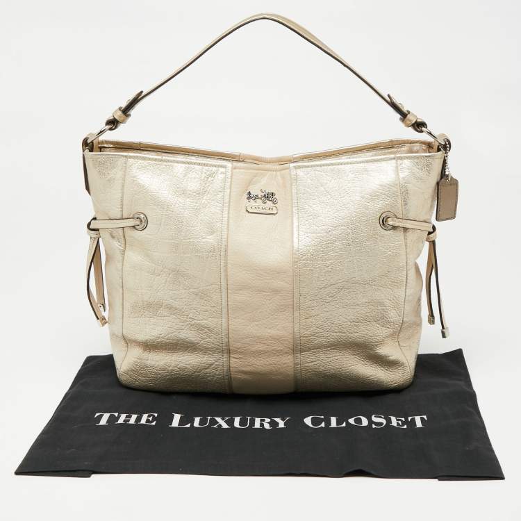 Pre Owned Coach Light Gold Leather Side String Shoulder Bag